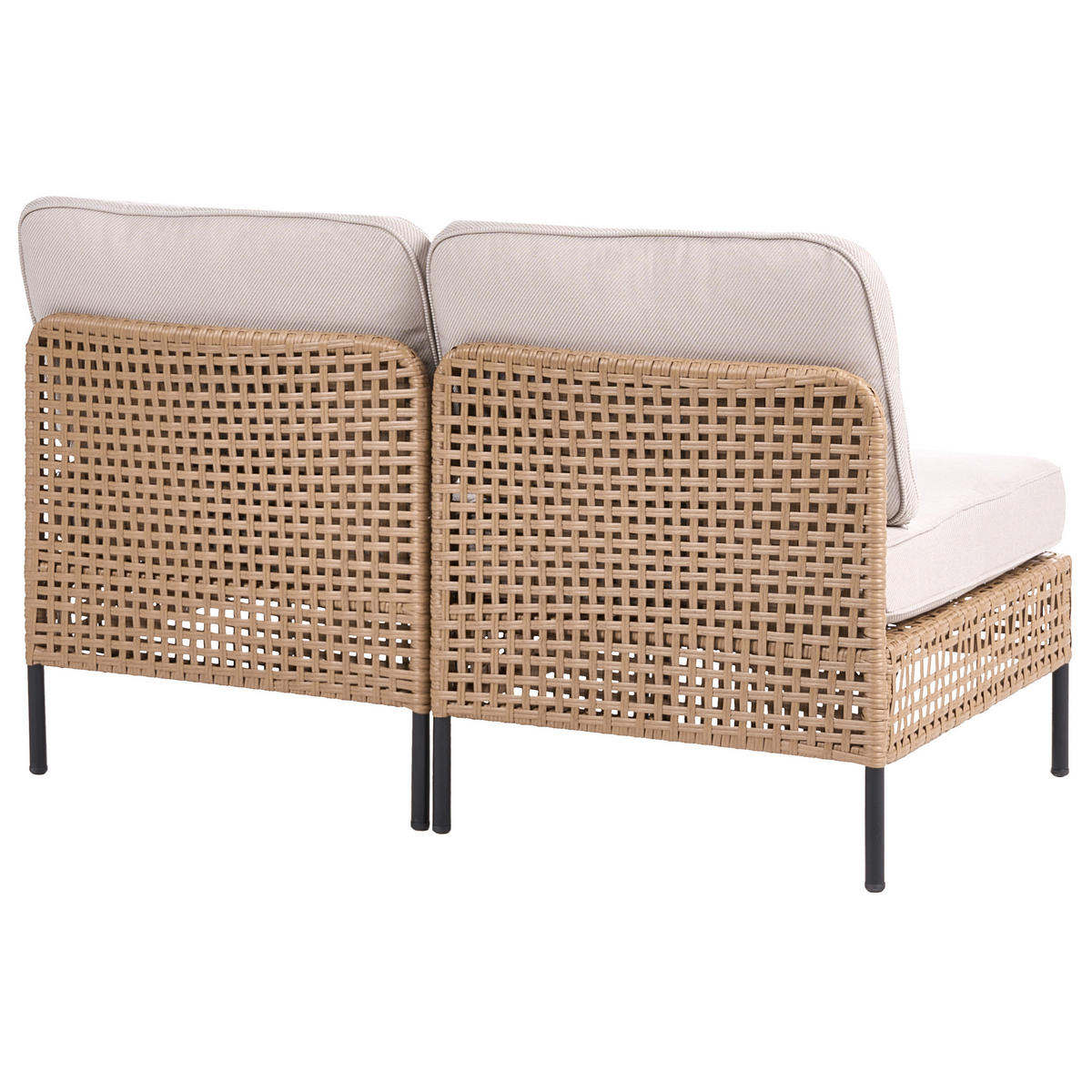 ZAHRADNÍ POHOVKA 2-místná bez opěrek rukou Polyratan Světle béžová Omegana - černá/béžová, plast (130/80/68cm) - Beliani