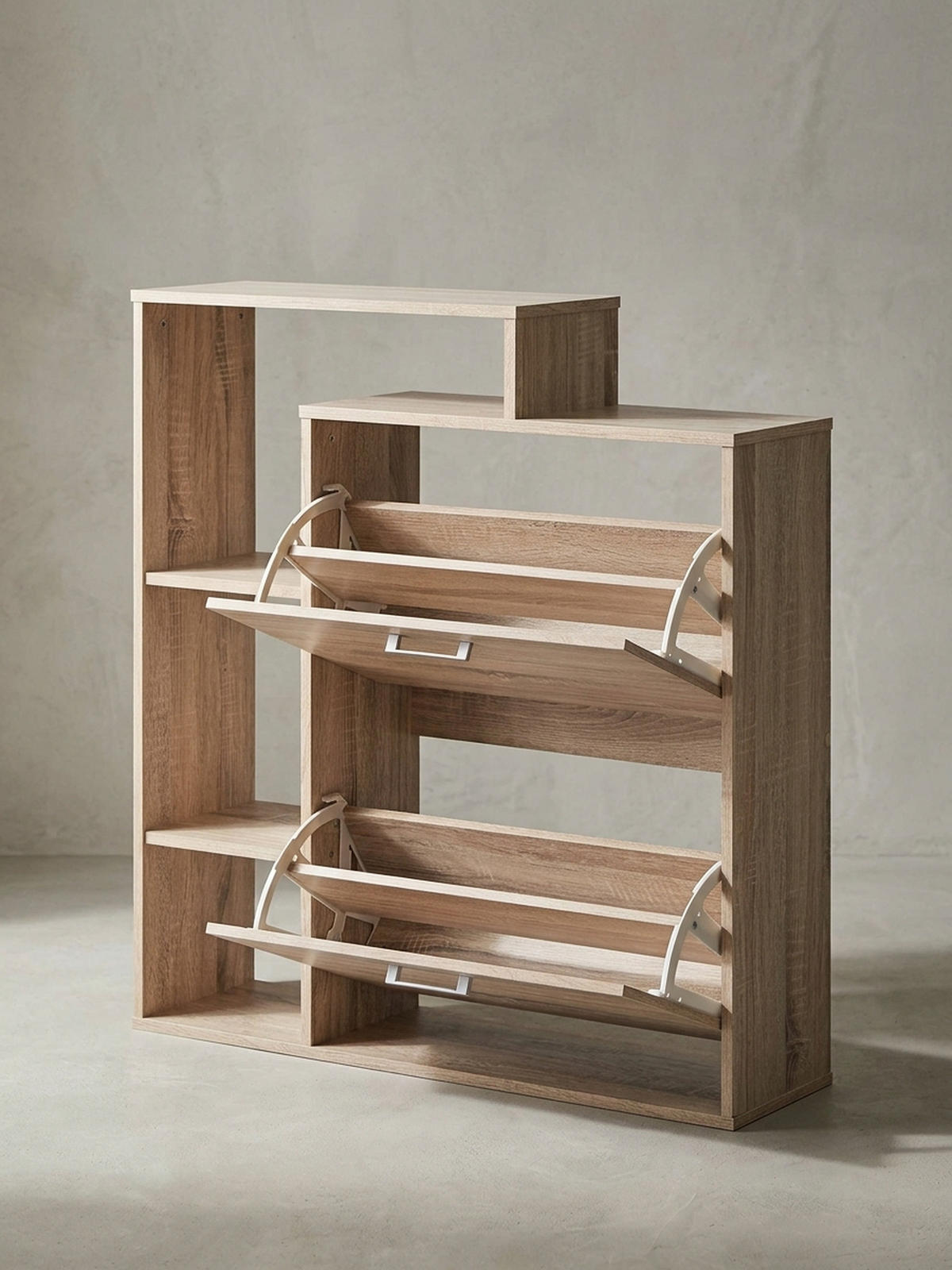 SCHUHKIPPER – Sonoma Eiche, für ca. 12 Paar Schuhe, MDF-Holz - Beige, Holz (85/93/24cm) - KADIMA DESIGN