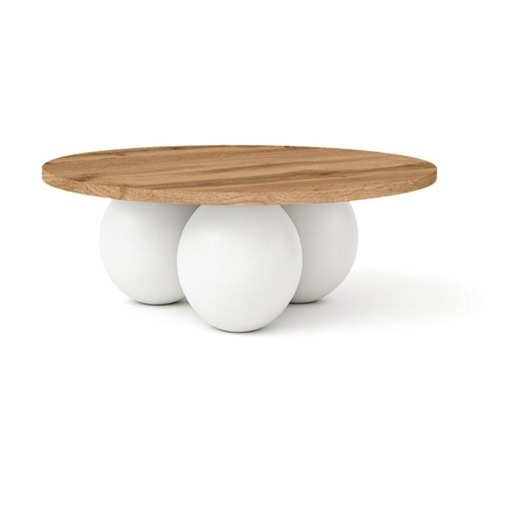 COUCHTISCH BELLY runder 60 cm im modernen Stil (Eiche Wotan/Weiß) - Eiche Wotan/Weiß, Holz (60/60/27cm) - Dekori_Interiors