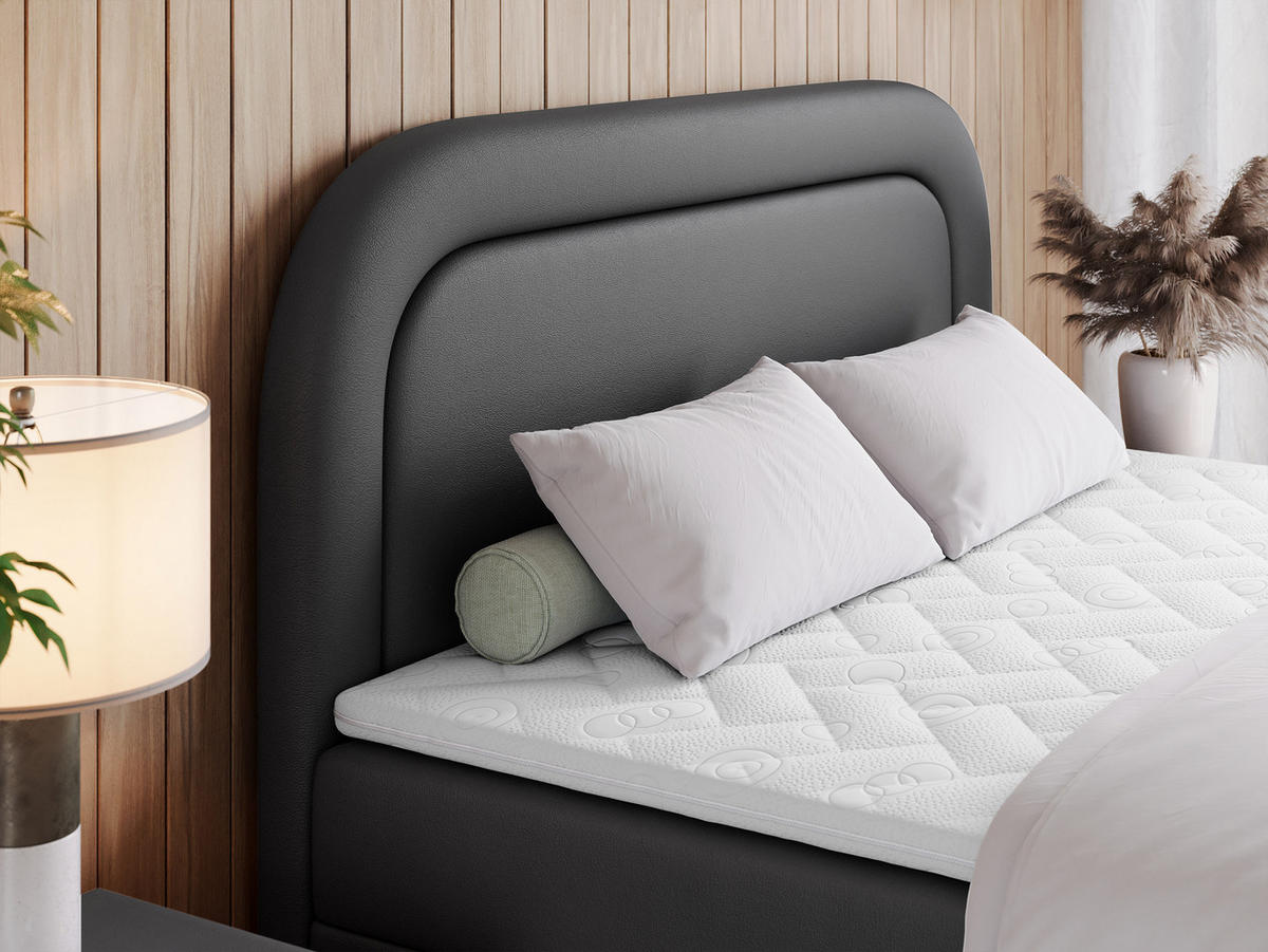 BOXBETT EIRA 200/200 Dunkelgrau Kunstleder - H4 - Dunkelgrau/Silberfarben, Holz/Textil (200/200cm) - MKS