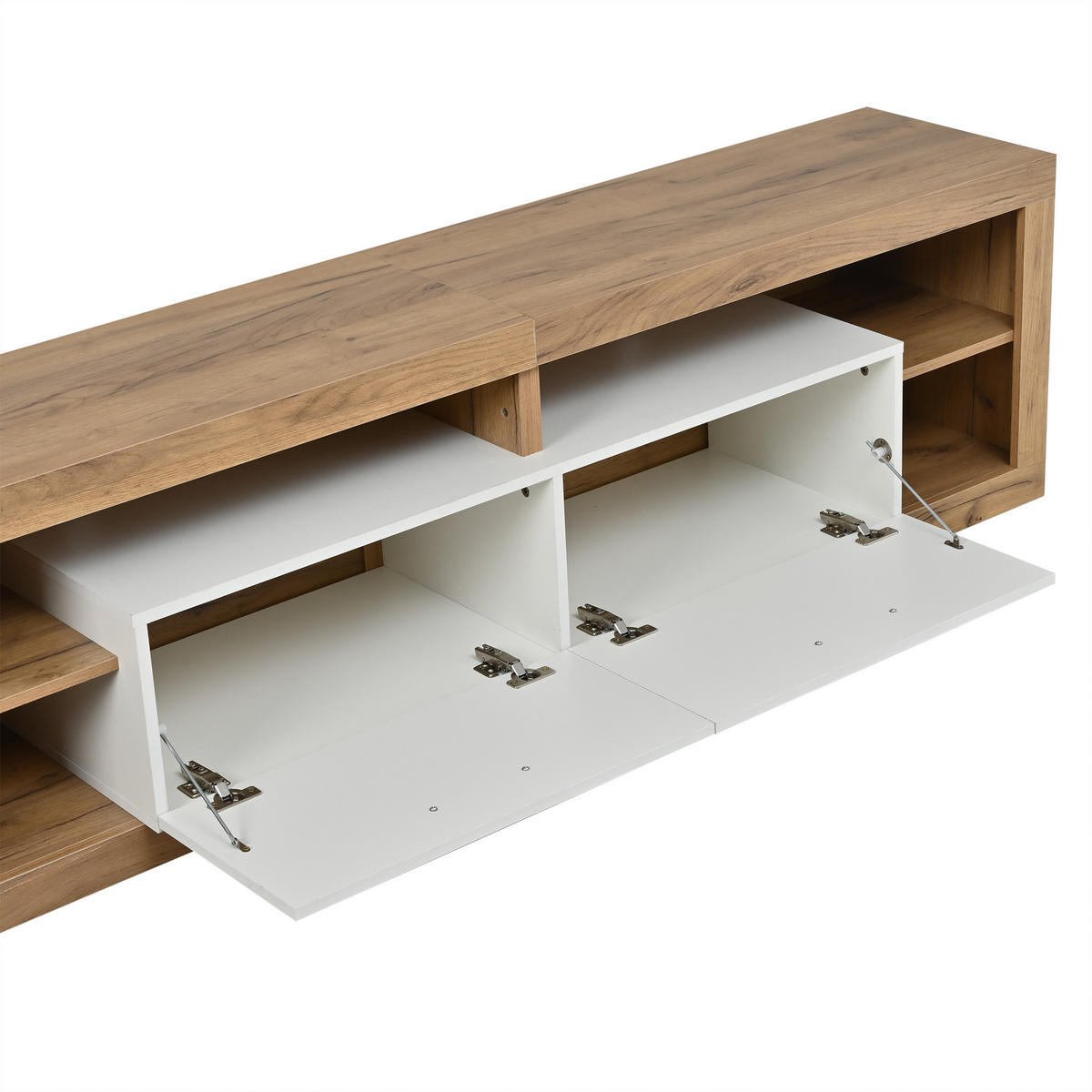 LOWBOARD in Naturfarben und Weiß mit LED und 2 Schubladen für Wohnzimmer, B180/T35.5/H50 cm - Naturfarben, Holzwerkstoff (180/50/35.5cm) - STILVORA