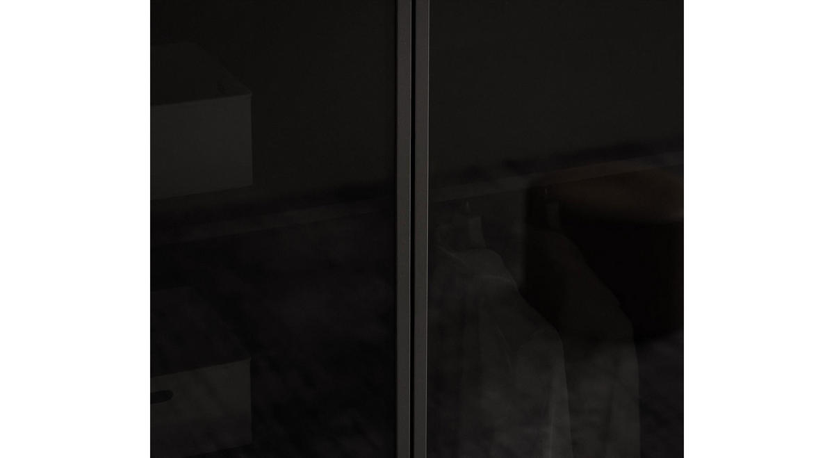 KLEIDERSCHRANK SANDBOX LOFT 300 303/49/200 cm Schwarzgraphit / Schwarzgraphit + Eiche Wotan + Schwarzes Glas ohne LED ohne Zusatzböden - Eiche Wotan/Schwarz, Holzwerkstoff/Kunststoff (303/200/49cm) - Lookway