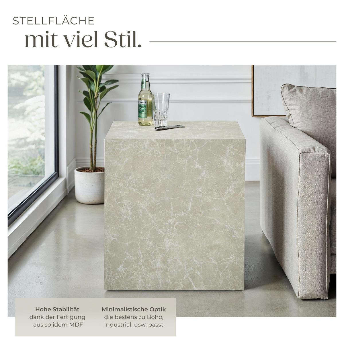 COUCHTISCH Lasley,45 x 45 x 50 cm,Travertin Optik - Beige, Holz (45/45/50cm) - tectake