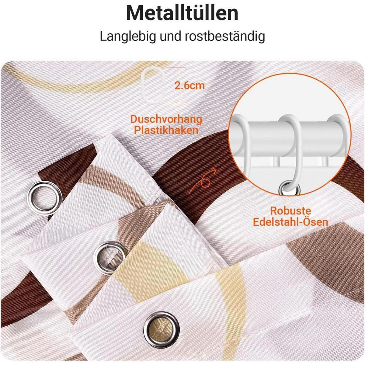 DUSCHVORHANG 120x200cm Kamelfarbe Kreis Wasserabweisend Waschbar Polyester - Multicolor, Textil (120/200cm)