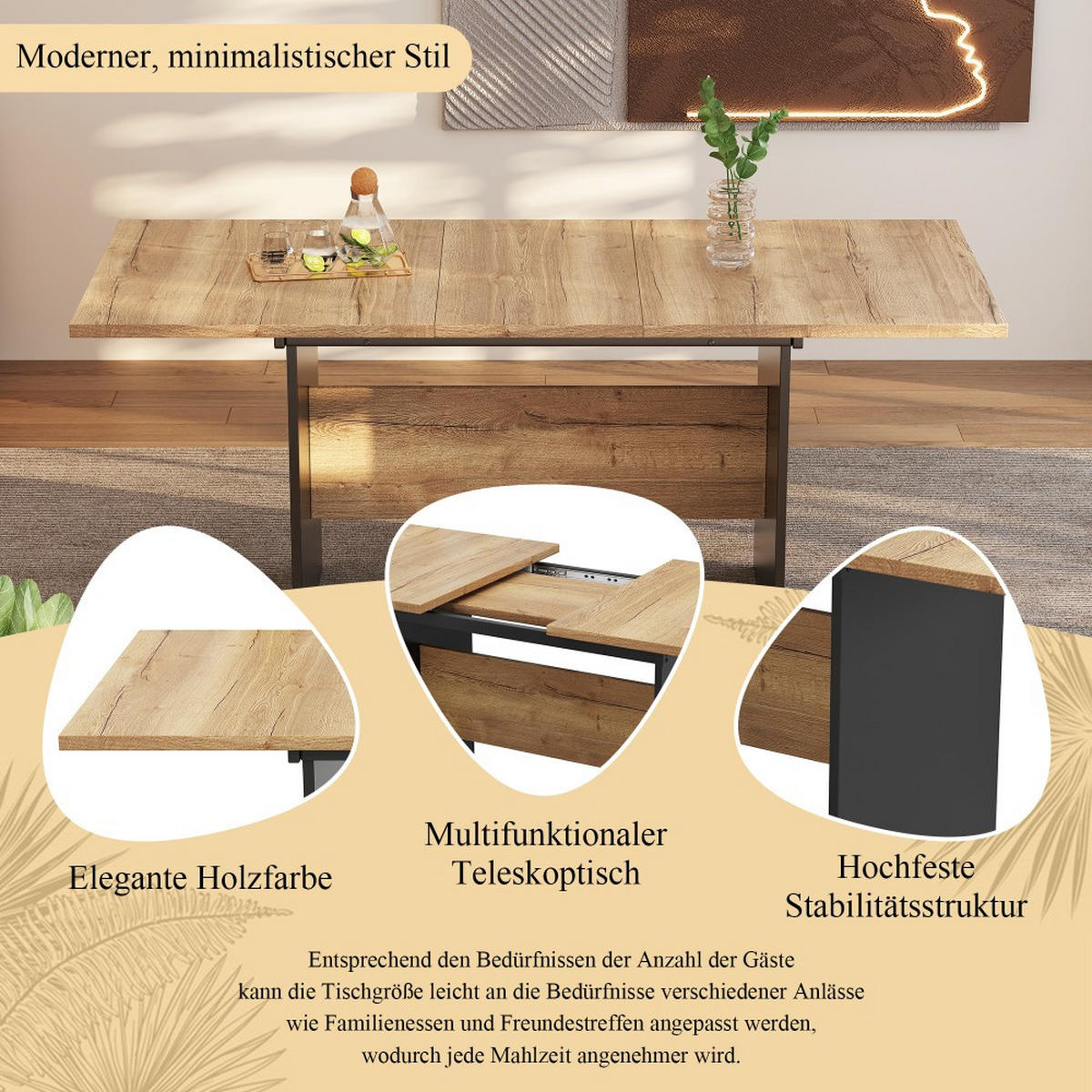 ESSTISCH 140/180x80cm in Natürlicher, Erweiterbarer - Naturfarben, Holz (180/80/73.5cm) - KOMHTOM