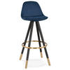 BARHOCKER Samt Holzbeine Sitzhöhe 75cm Eleganter Stil LURALI, Blau 41x41x97 cm - Blau/Schwarz, Buchenholz/Textil (41/97/41cm) - KADIMA DESIGN