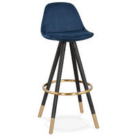BARHOCKER Samt Holzbeine Sitzhöhe 75cm Eleganter Stil LURALI, Blau 41x41x97 cm - Blau/Schwarz, Buchenholz/Textil (41/97/41cm) - KADIMA DESIGN