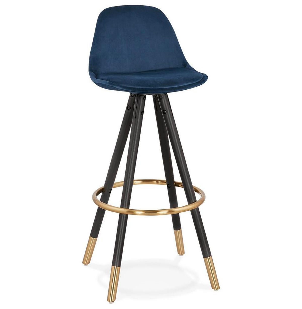 BARHOCKER Samt Holzbeine Sitzhöhe 75cm Eleganter Stil LURALI, Blau 41x41x97 cm - Blau/Schwarz, Buchenholz/Textil (41/97/41cm) - KADIMA DESIGN