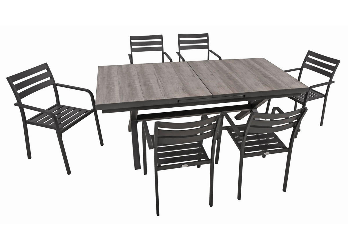 GARTEN-SITZGRUPPE Joana 7-teilig Gartenmöbel-Set - Schwarz, Metall - DELUKE