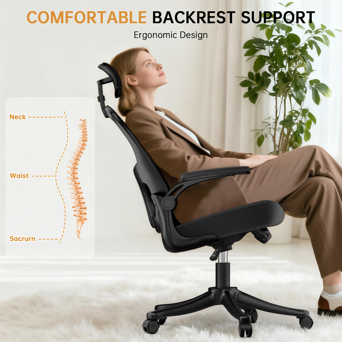 BÜROSTUHL ergonomisch Schwarz mit Lendenstütze - Schwarz, Metall (58.5/28.5/61cm) - Rattrix