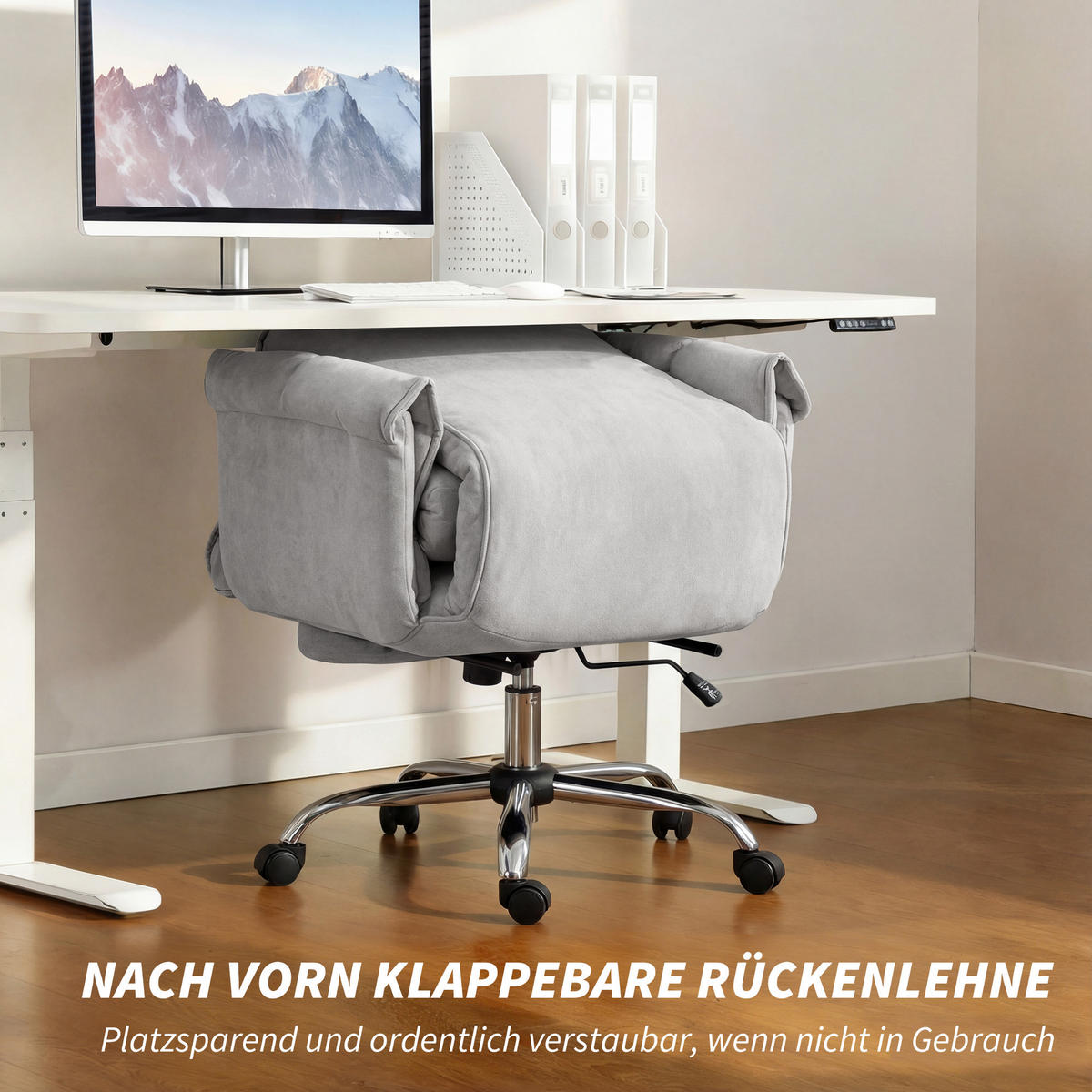 BÜROSTUHL Polyester Stahl Hellgrau - Chromfarben/Hellgrau, Textil/Metall (75/118/77cm) - HOMCOM