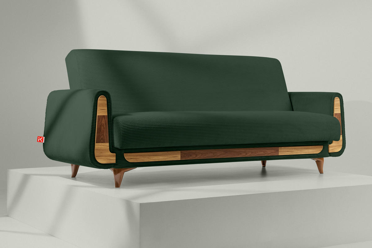 3-SITZER-SCHLAFSOFA GUSTAVO II mit Armlehnen, Dunkelgrün - Dunkelgrün, Holz/Holzwerkstoff (230/98/98cm) - KONSIMO®