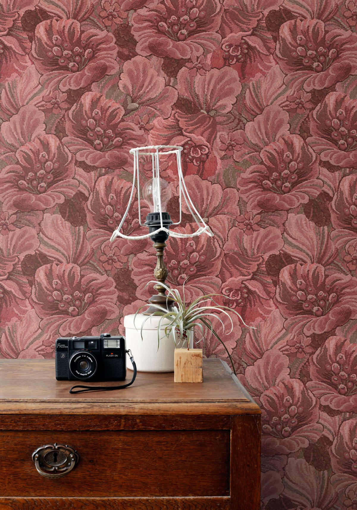 TAPETE gesticktes Blumenmuster 50 x 900 cm - Rot, Papier (50/900cm) - ESTAhome