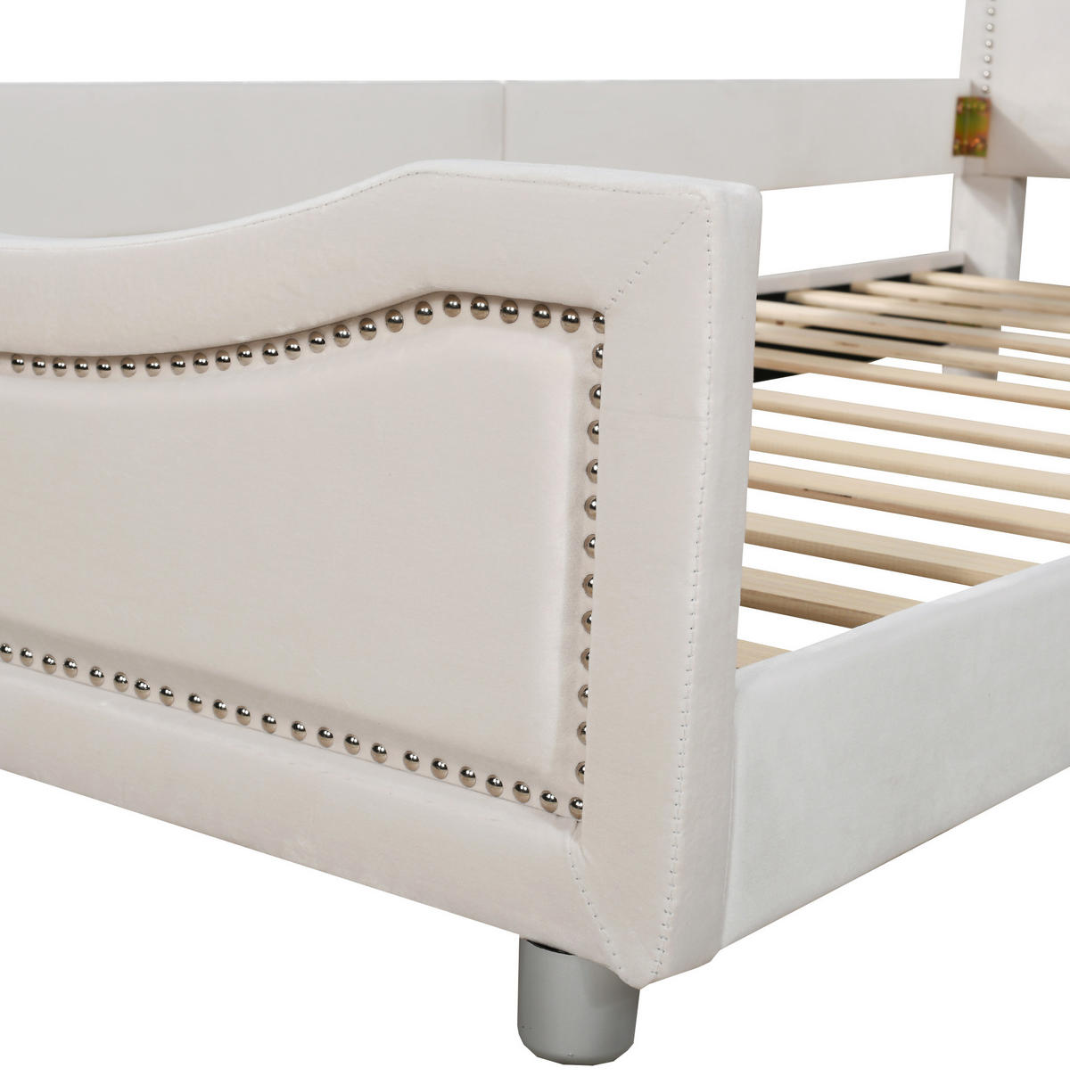 KINDEREINZELBETTEN aus Flanell 211x94,5x41,5 cm in Beige mit Rückenlehne - Beige, Holz (90/200cm) - Modfu