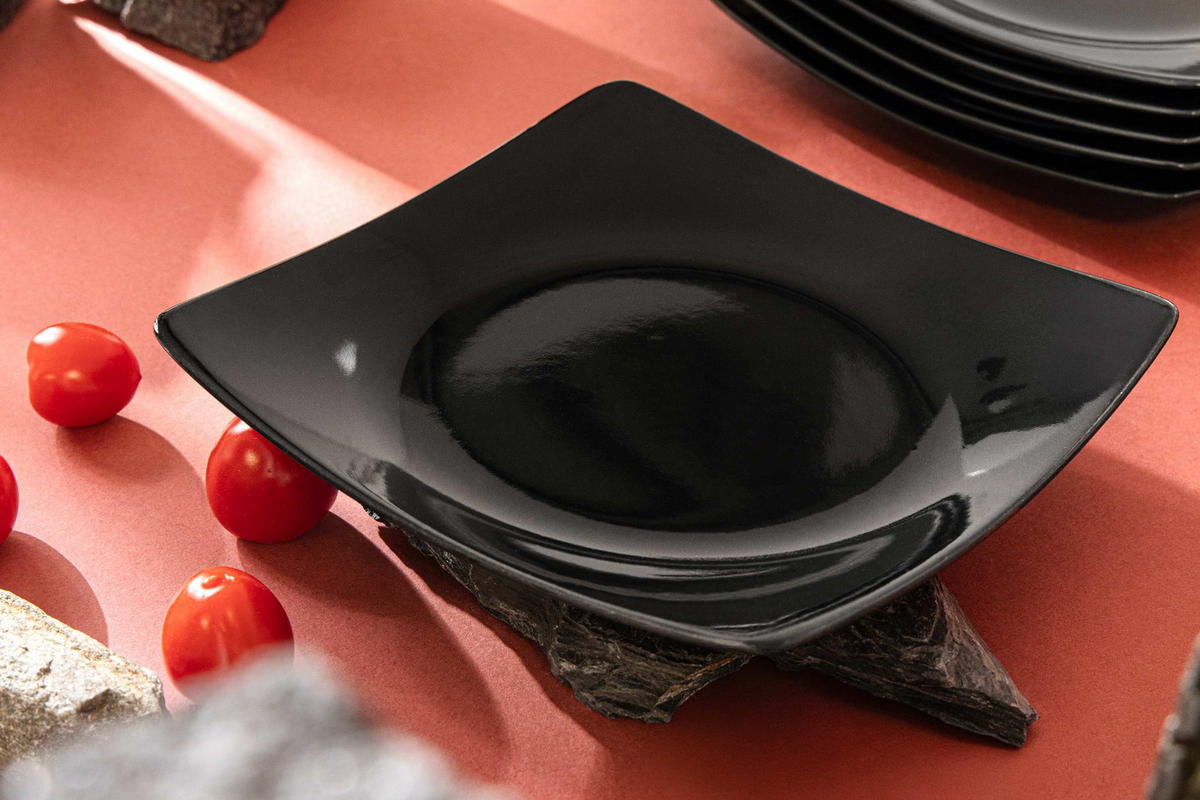 TELLERSET EPIRI Dessertteller 6 Personen 6-tlg - Schwarz Hochglanz, Keramik (21cm) - KONSIMO®