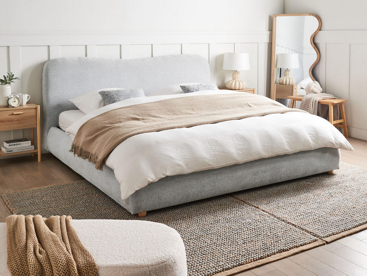 BETT mit Stauraum 180x200 cm Grau Blagnac - Hellgrau, Textil (180/200cm) - Beliani