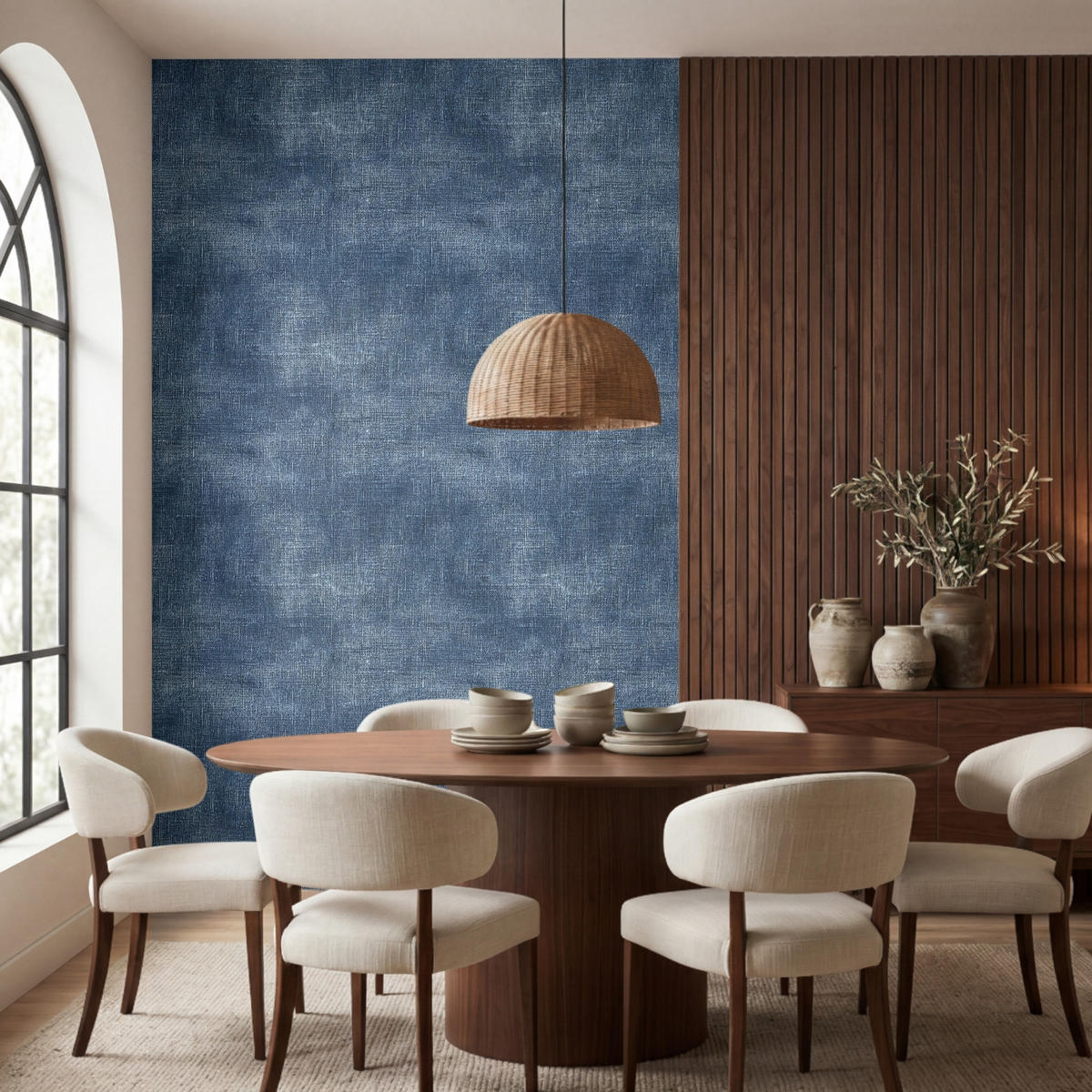 TAPETE - Leinen - Textur - Muster - Denim - Rustikal - 180x260 cm - Blau, Papier (180/260cm) - OnlyWow