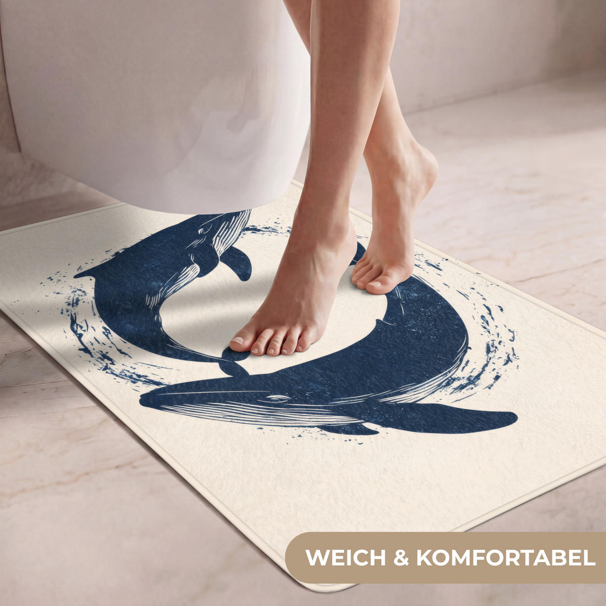 WC PŘEDLOŽKA Velryby - Stříkance - Kruh - Tmavě modrá 60x90 cm - tmavě modrá, textil/plast (60/1cm) - OnlyWow