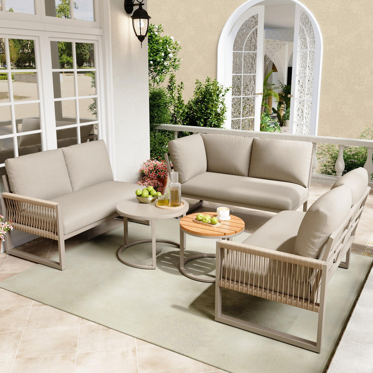 GARTENMÖBEL 123x68cm beige aus Metall und Polyester - Beige, Metall - Modfu