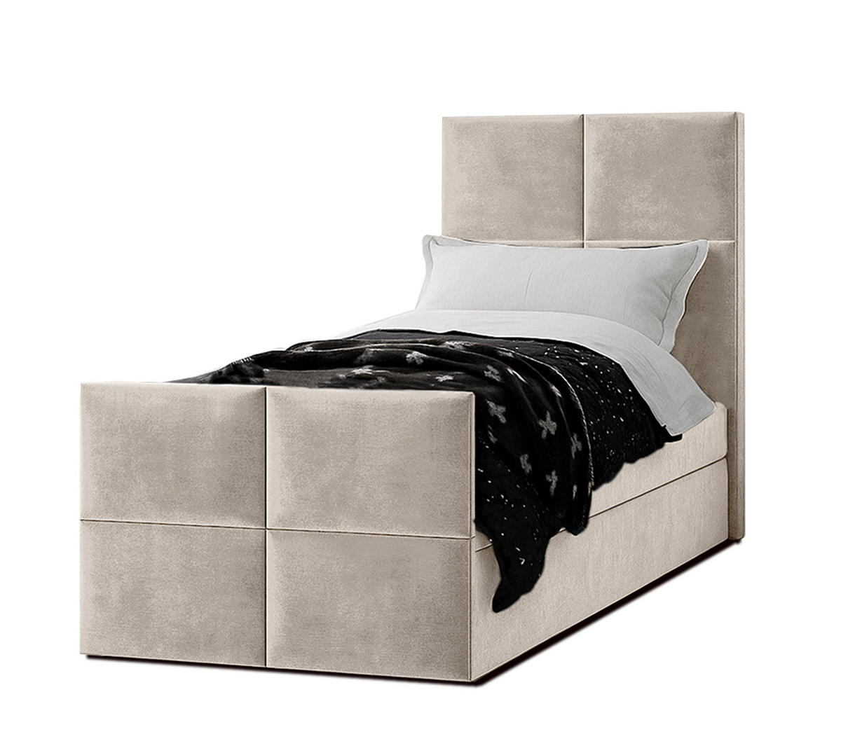 BOXBETT ALEYNA 90x200 cm mit Bettkasten und Matratze - Beige - Beige/Schwarz, Holz/Holzwerkstoff (90/200cm) - AX Living