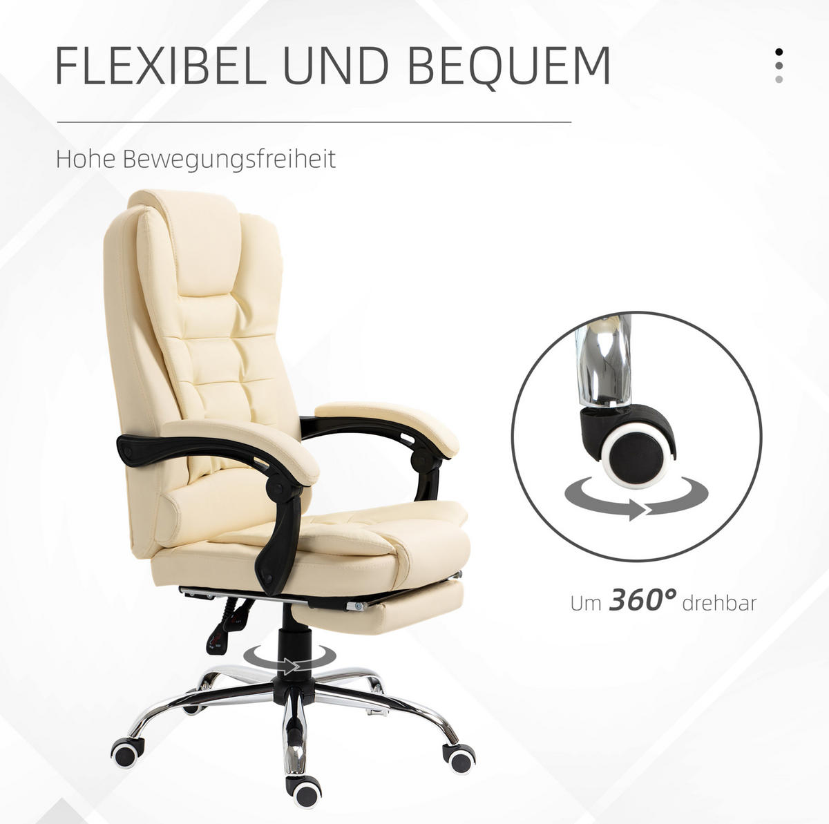 CHEFSESSEL 64,5/109-117/69 cm Cremeweiß aus Kunstleder mit Fußstütze - Creme, Kunststoff (69/117/64.5cm) - OKMYHOME
