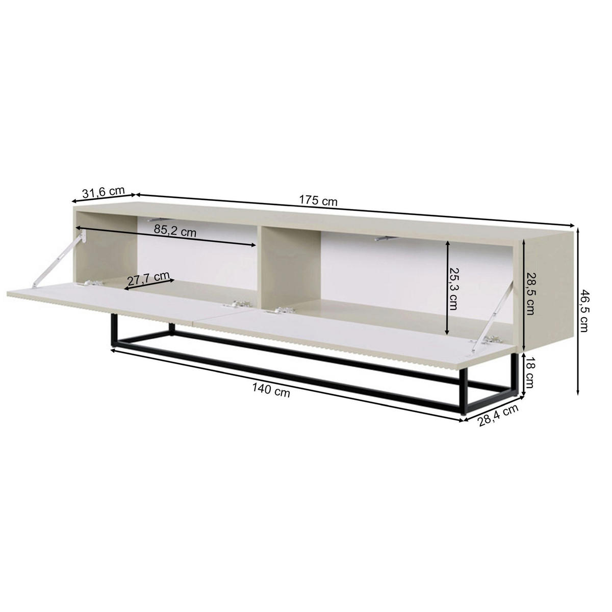 TV-SCHRANK Veldio Weiß Schwarz 175 cm - Schwarz/Weiß, Holzwerkstoff/Metall (175/46.5/31.6cm) - Selsey