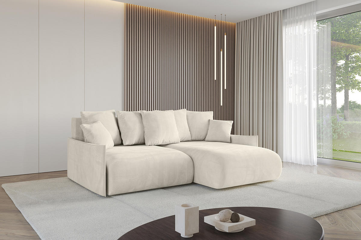 ECKSOFA Ottomane rechts ONESK-L-v1 216x177x72 Ecru Velours - Ecru, Holzwerkstoff/Kunststoff (177/216cm) - ALTDECOR