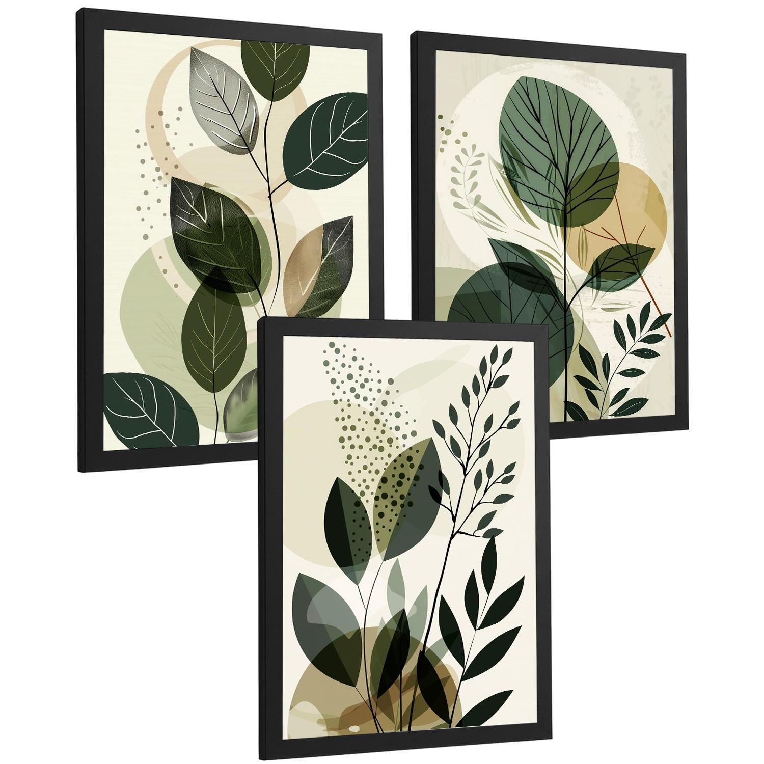 POSTER 3er Kunstdruck-Set Wandbilder Pflanzen Abstrakt modern Wohnzimmer Deko, Schlafzimmer, Küche, Badezimmer Schwarzer Rahmen A3 - Schwarz, Papier (29.7/1/42cm) - Nacnic