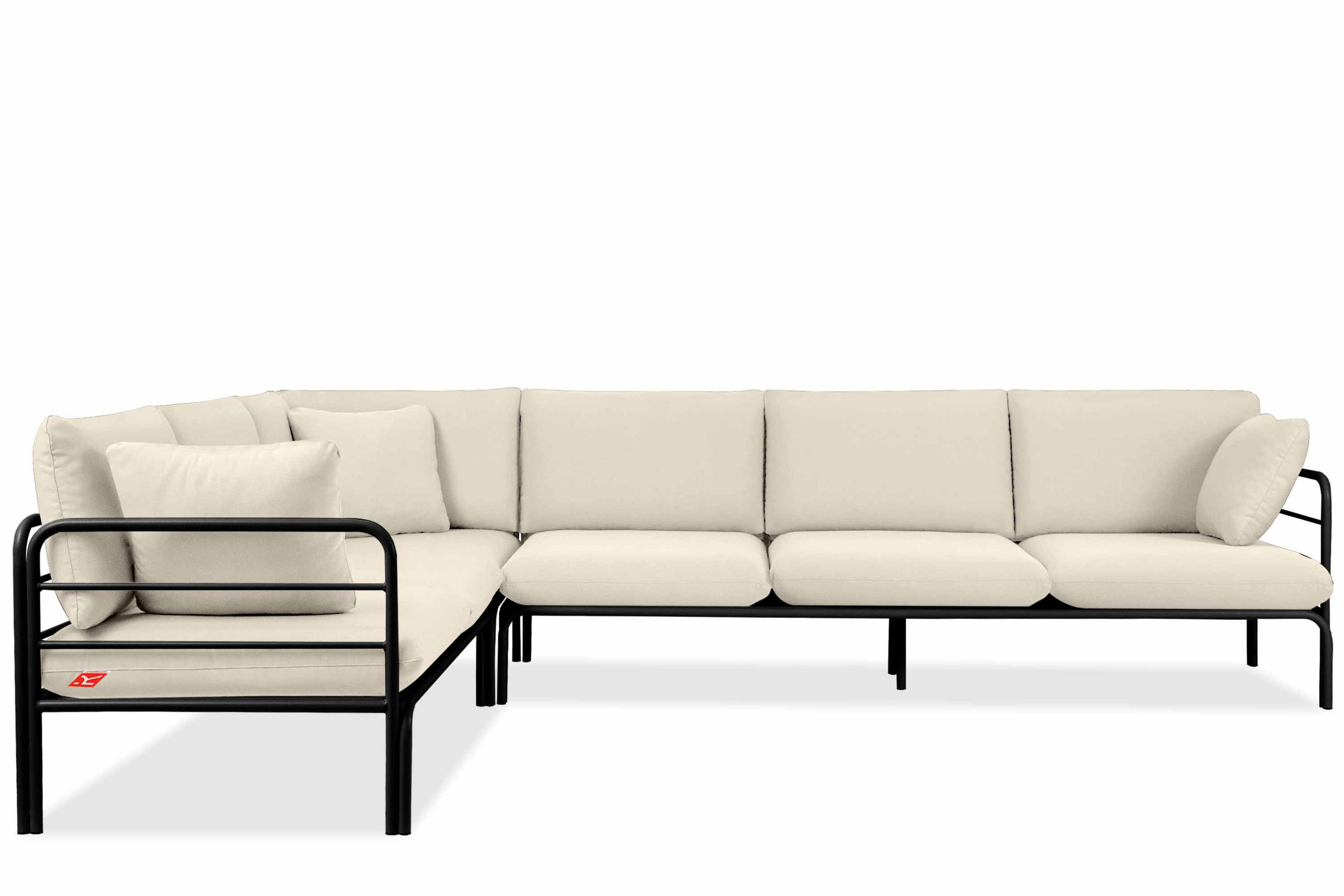 GARTENECKSOFA RAMBE 5-Sitzer mit Kissen, Anthrazit/Cremeweiß - Dunkelgrau/Creme, Textil/Metall (304/80/229cm) - KONSIMO®