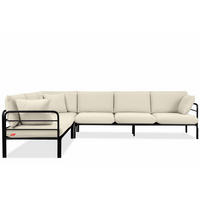 GARTENECKSOFA RAMBE 5-Sitzer mit Kissen, Anthrazit/Cremeweiß - Dunkelgrau/Creme, Textil/Metall (304/80/229cm) - KONSIMO®