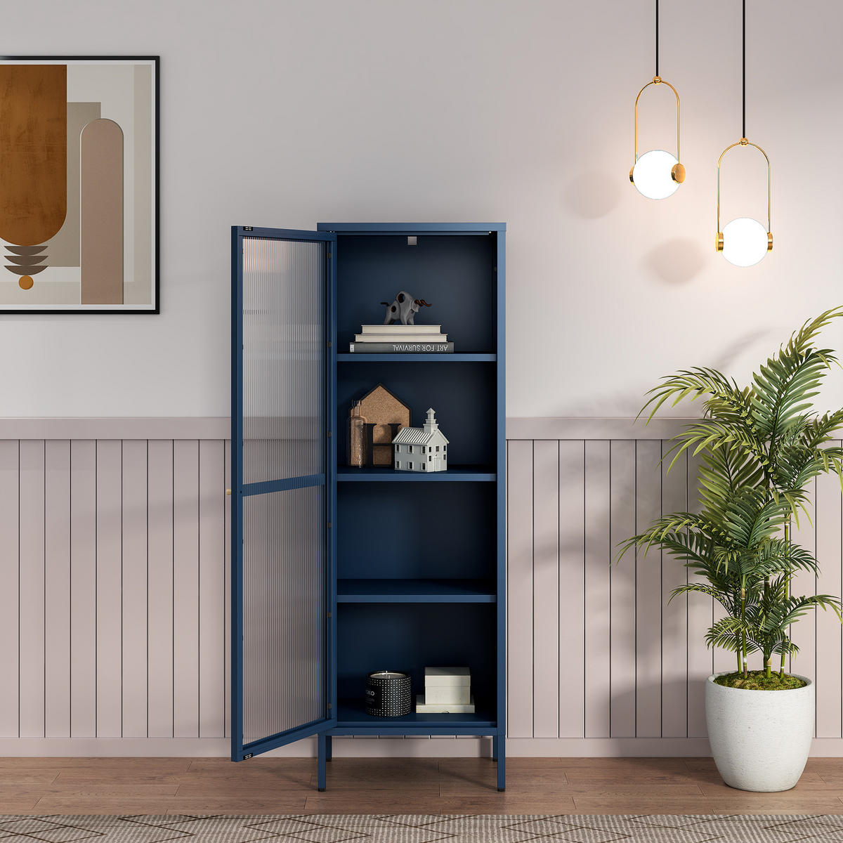 VITRINENSCHRANK Säkylä - Blau, Glas/Metall (50/150/35cm) - [en.casa]