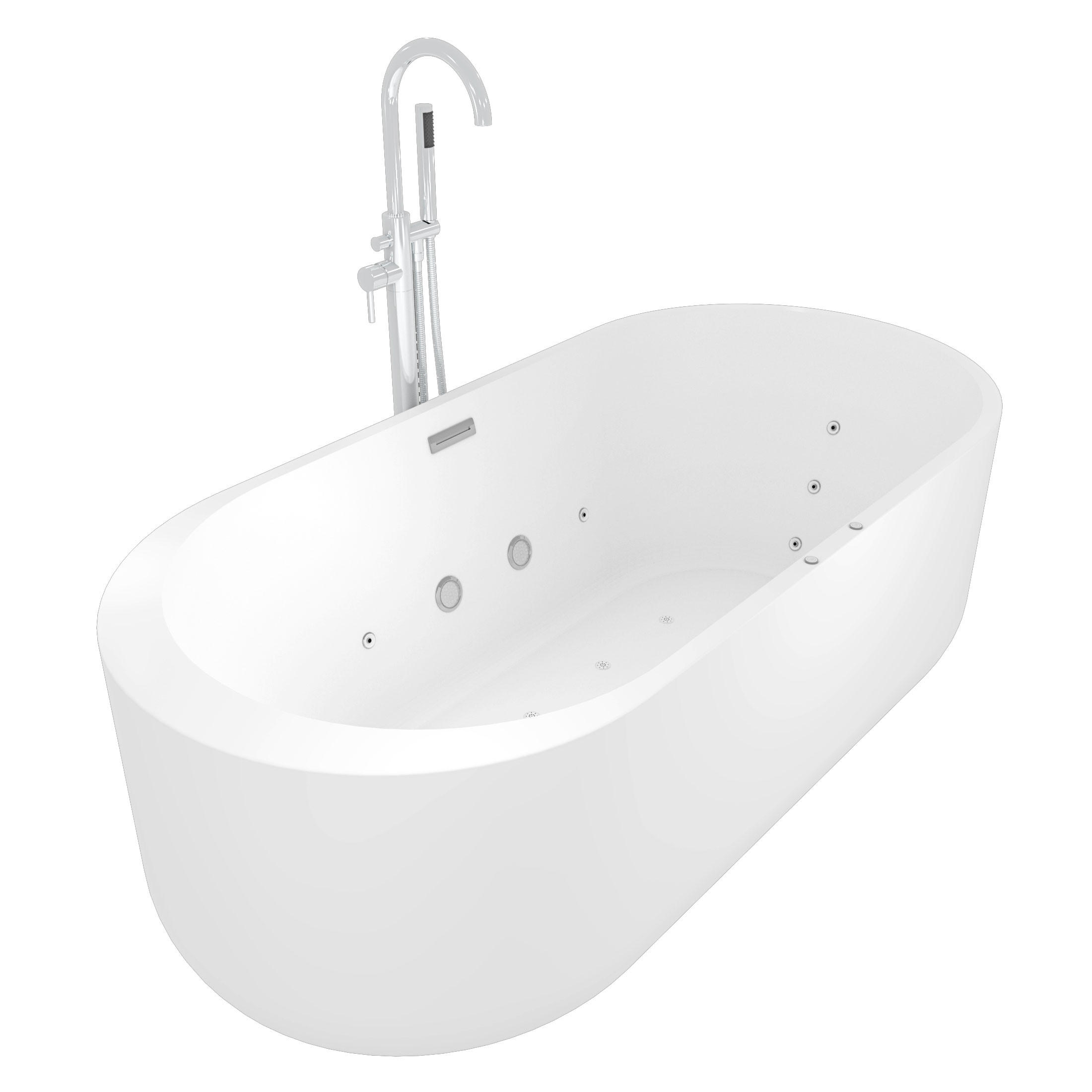 FREISTEHENDE Badewanne F26 170 Whirlpool Armatur AF02 - Weiß, Glas/Kunststoff (80/58/170cm) - AcquaVapore by Sandra Jentho