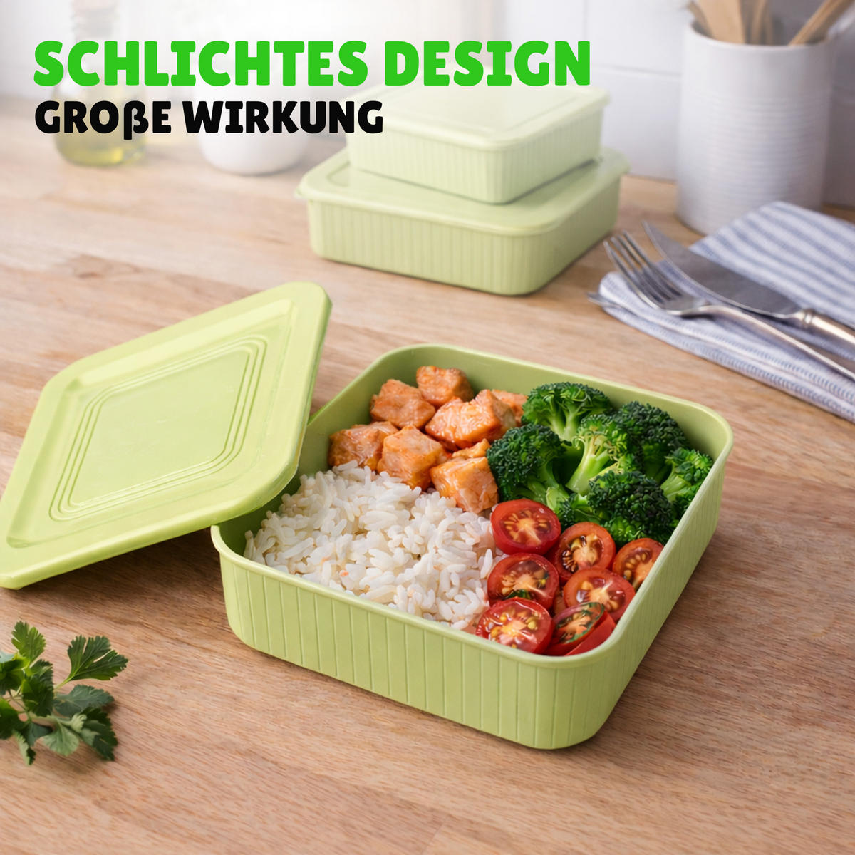 VORRATSDOSEN 3-teilig 0,5L/1L/1,5L Grün - Grün, Kunststoff - ProHome