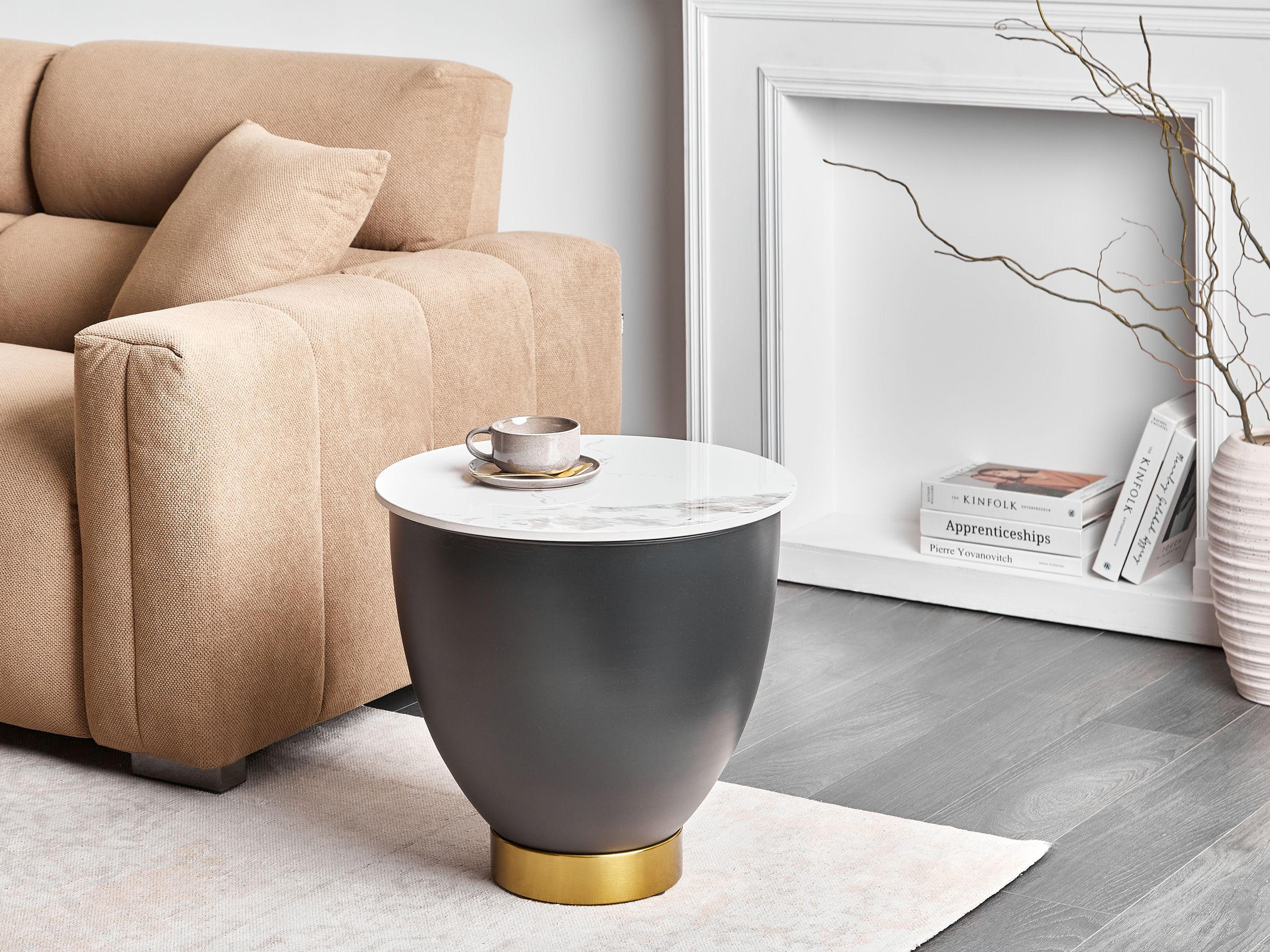 BEISTELLTISCH Schwarz/Gold/Weiß Nadine - Goldfarben/Schwarz, Stein (48/48/45cm) - Beliani