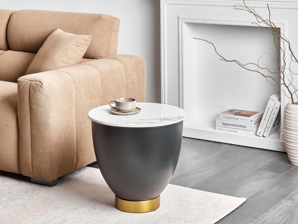 BEISTELLTISCH Schwarz/Gold/Weiß Nadine - Goldfarben/Schwarz, Stein (48/48/45cm) - Beliani