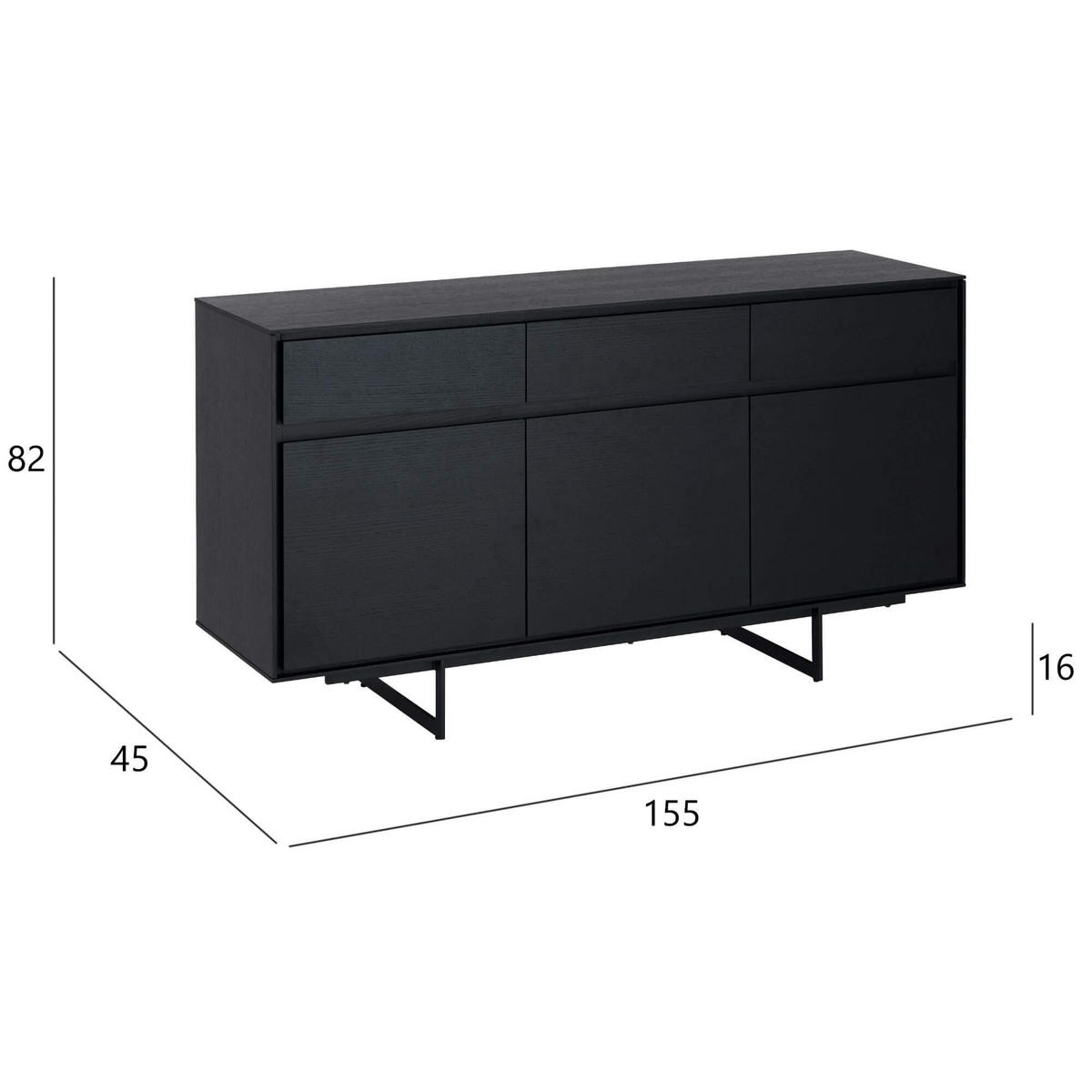 SIDEBOARD Schwarz - Schwarz, Holzwerkstoff/Metall (155/82/45cm) - Furnhouse