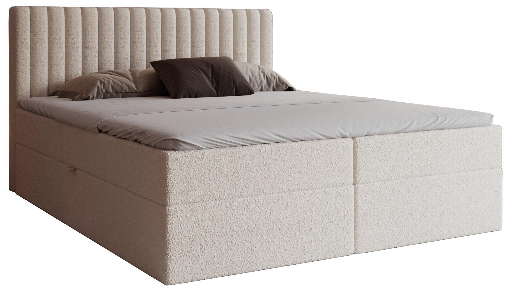 BOXSPRINGBETT Boucle 160x200 Daliro mit Bettkasten, Matratze H3, Creme - Creme, Holz/Textil (160/200cm) - Emporius