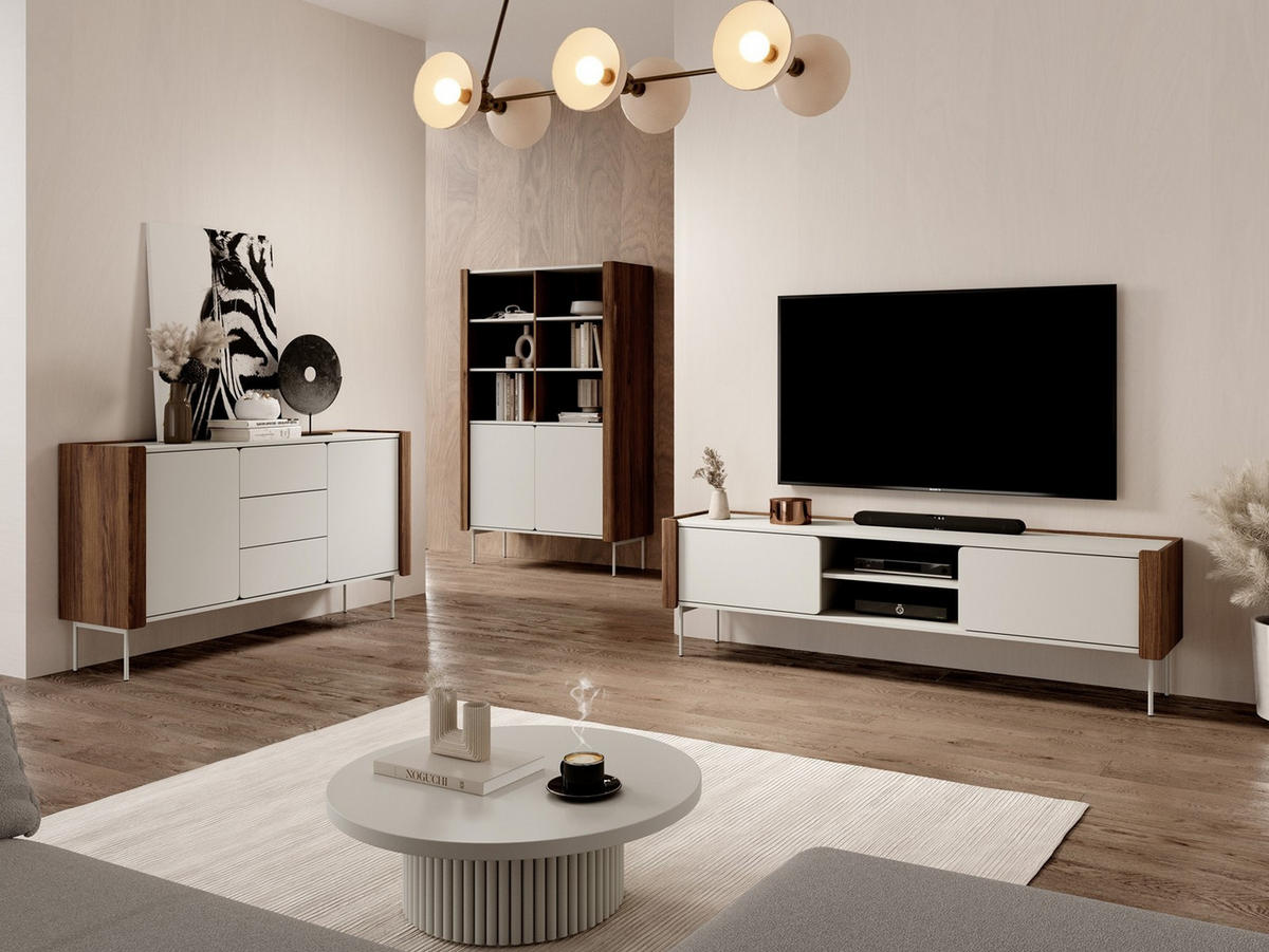 KOMMODE Paris 105, Nussbaum mit Kaschmir - Kaschmir/Walnussfarben, Holzwerkstoff (105/83/40cm) - Bettso