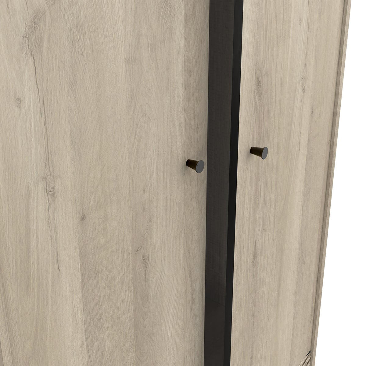 SCHRANK mit 2 Türen und 1 Schublade in Kronberg-Eiche-Dekor, Rattan-Druck und Mattschwarz Saïgon - H181,1 cm - Apfelbaumfarben, Holzwerkstoff (50/181.1/90.47cm) - Calicosy