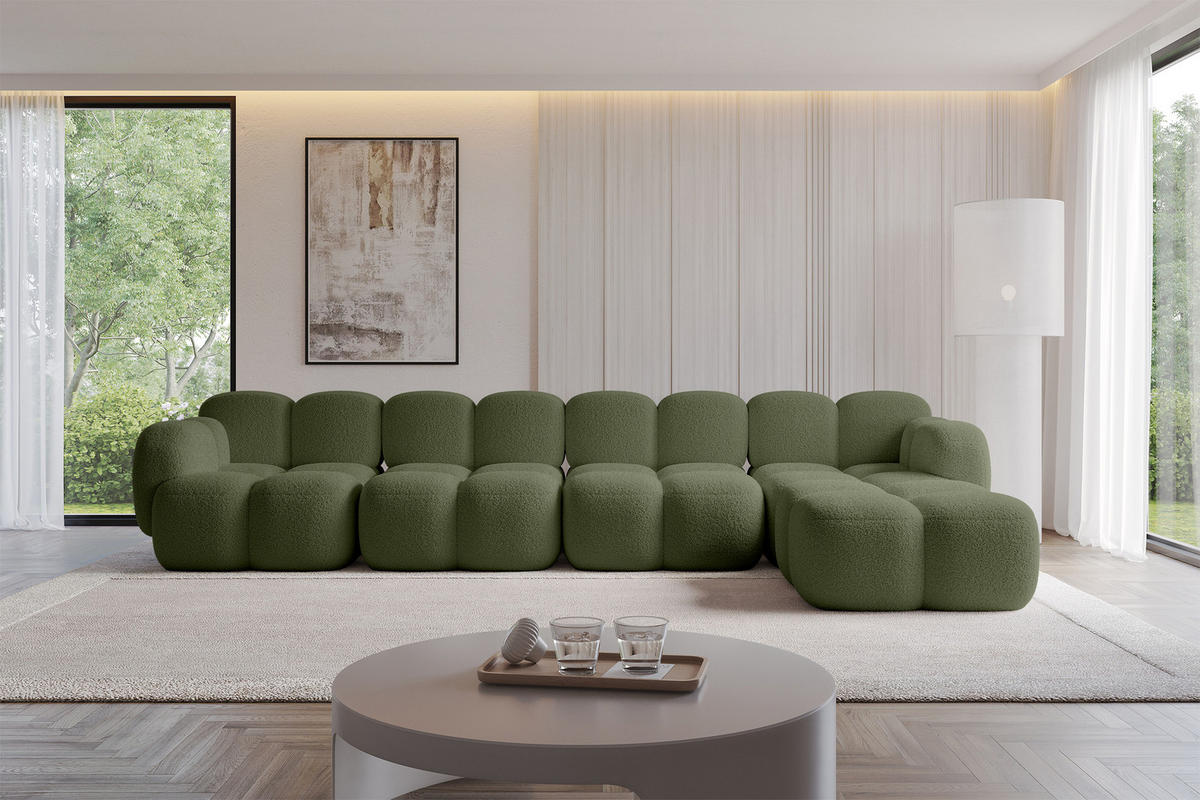 ECKSOFA modulares Sofa Rechts Miko-L3 390x205x75 Grün Bouclé - Smaragdgrün/Schwarz, Holzwerkstoff/Kunststoff (390/205cm) - ALTDECOR