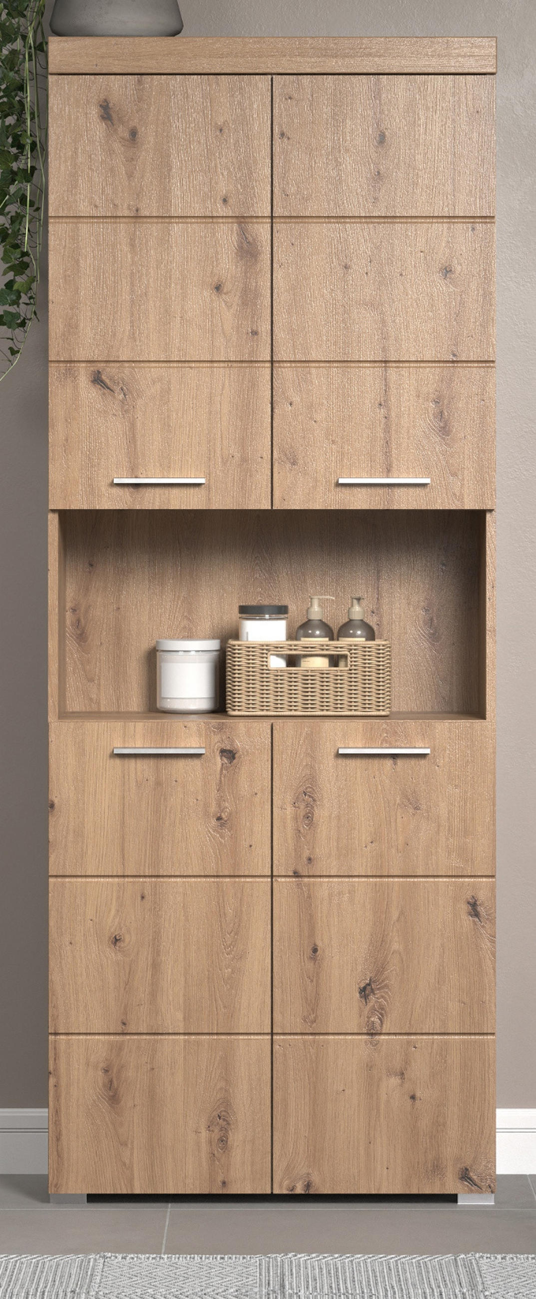 HOCHSCHRANK Asteiche 73 x 190 cm, Badschrank 4-türig - Eichefarben, Holzwerkstoff/Kunststoff (73/190/31cm) - Top.Furn