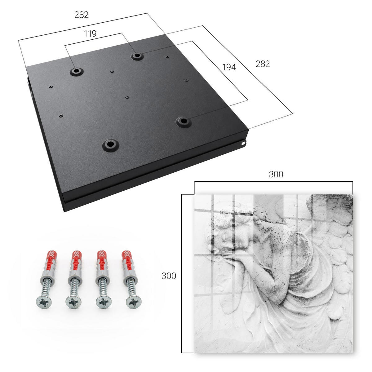 SCHLÜSSELBOX Schwarz 30x30 cm- Türöffnung nach rechts - Engelsgleiche Erleichterung - Weiß, Metall (30/30/5cm) - TULUP