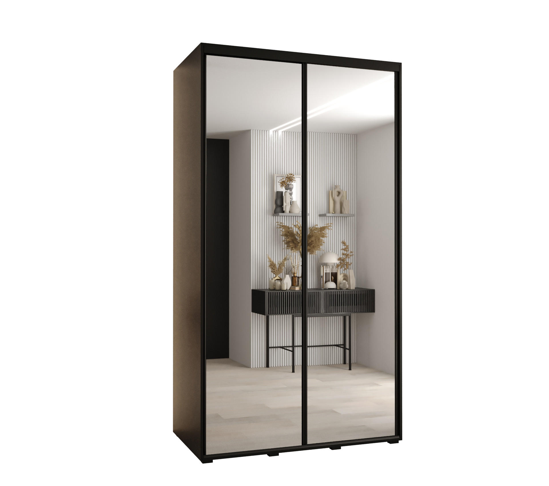 Abiks Möbel SCHWEBETÜRENSCHRANK Schwarz 130cm × 60cm × 235cm