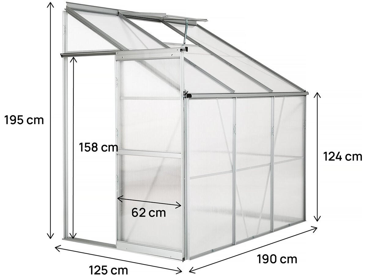GEWÄCHSHAUS POLYCARBONAT aneth Grau - Grau, Metall (125/195/190cm) - Habitat Garten