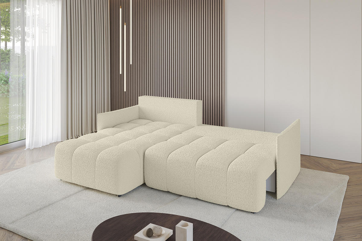 ECKSOFA Ottomane links LONLI-L 251x189x68 Creme Bouclé - Creme, Holzwerkstoff/Kunststoff (251/189cm) - ALTDECOR