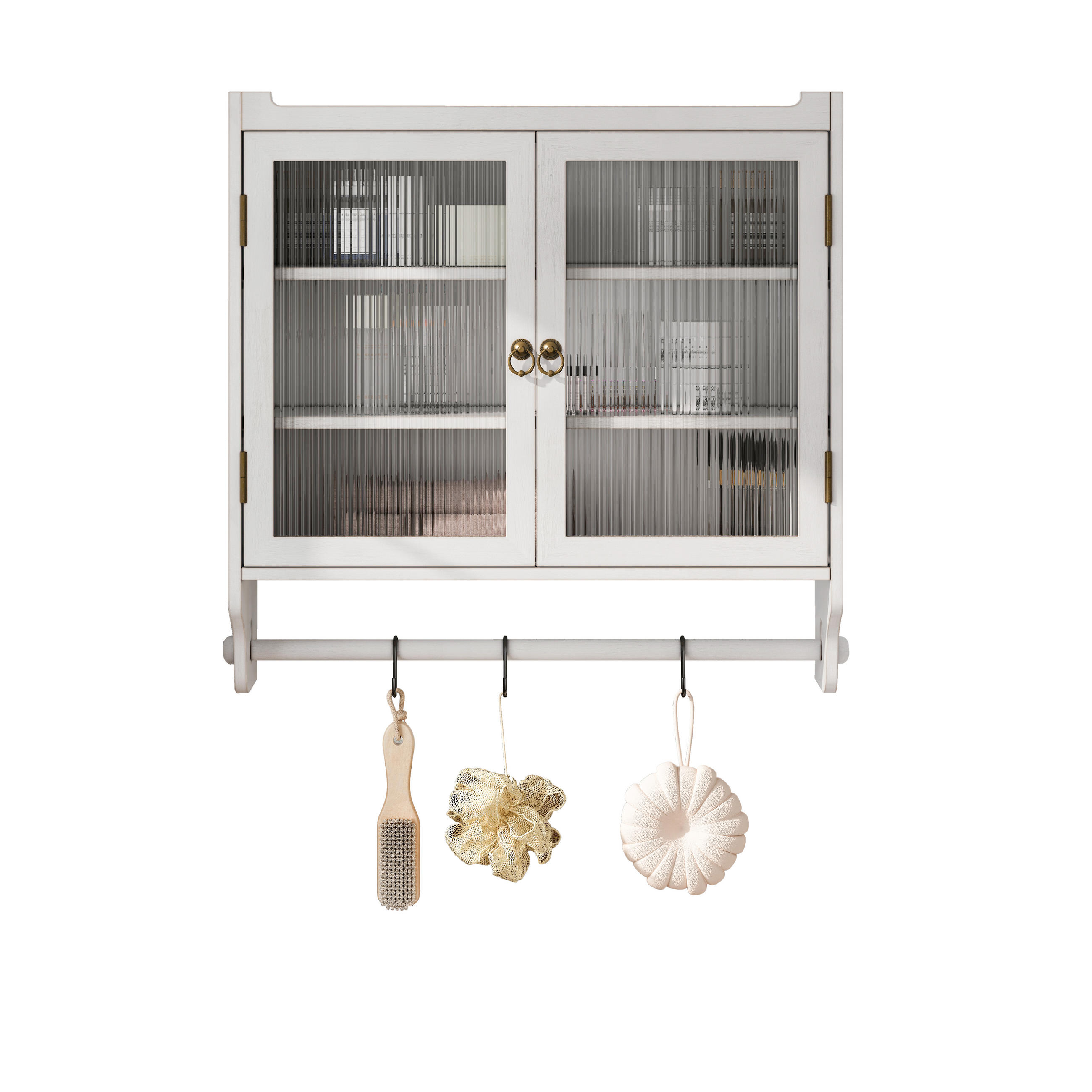 HÄNGESCHRANK mit 2 Glastüren 3 Ablagen Handtuchhalter Weiß 60 cm - Transparent/Weiß, Glas/Holzwerkstoff (63/60/18cm) - EVRYAE
