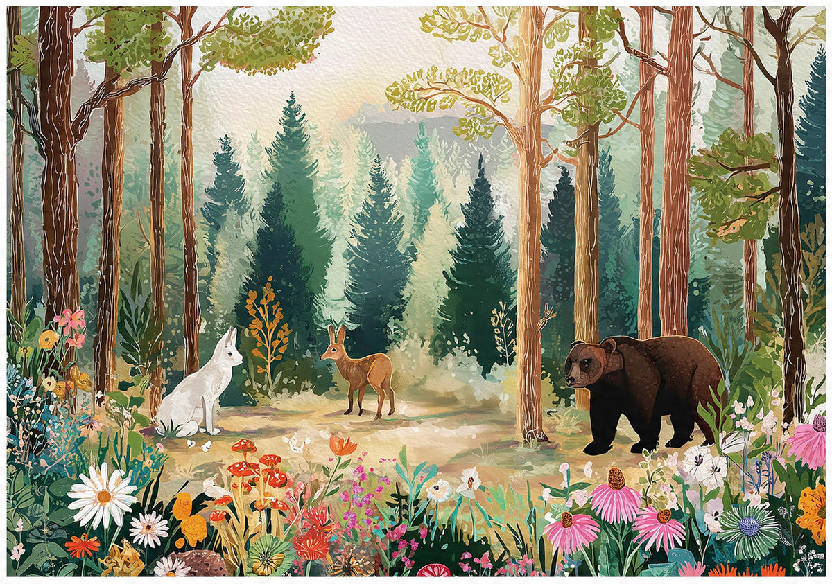 FOTOTAPETE Kinderzimmer Wald Bäume 400x280 - Multicolor, Papier (400/280cm) - Wallarena