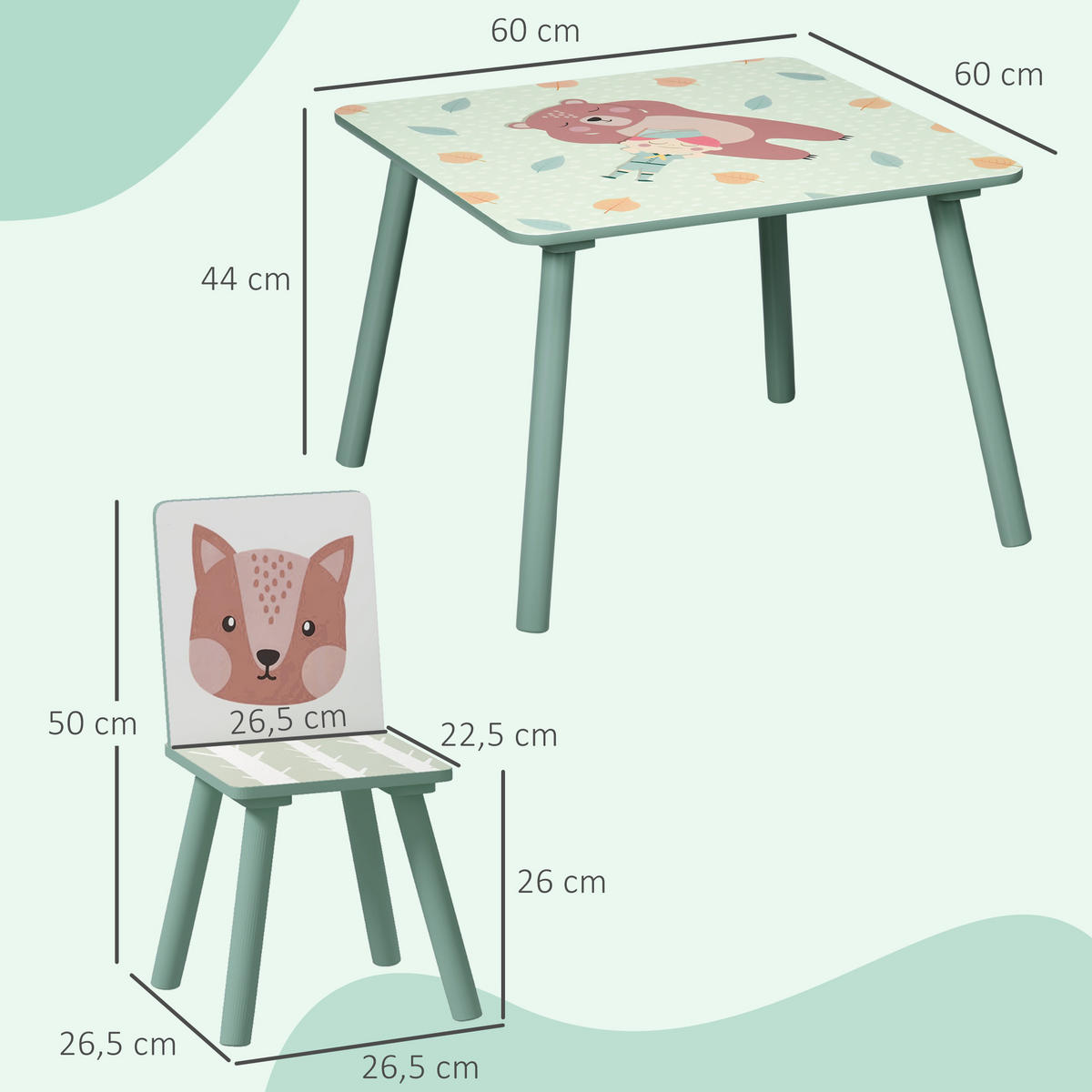 KINDERSITZGRUPPE DE-17551 2 Stühle mit Tiermotiven Grün - Grün, Holzwerkstoff (60/44/60cm) - ComfortXL