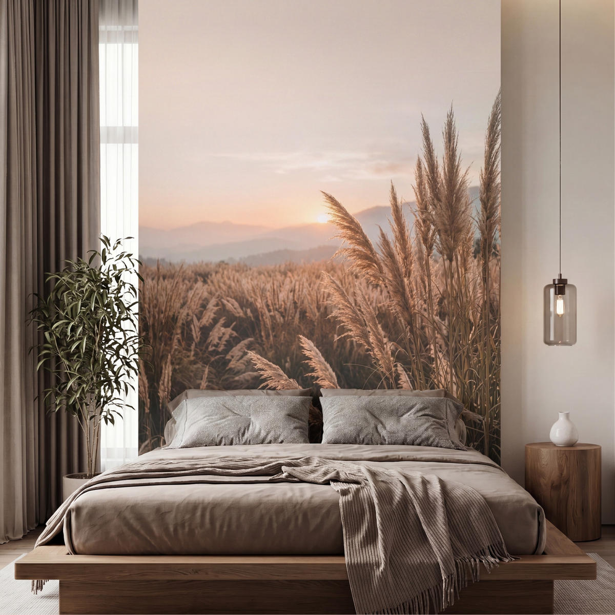 TAPETE - Gras - Feld - Sonne - Natur - 180x280 cm - Sandfarben, Papier (180/280cm) - OnlyWow