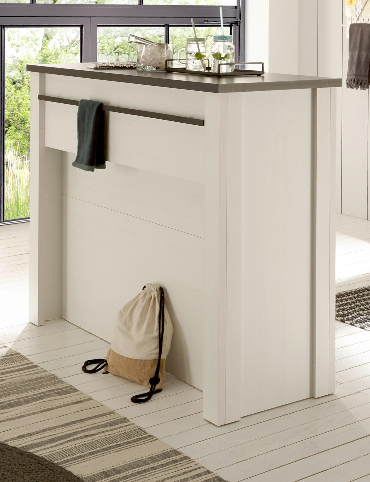 KÜCHENTHEKE weiß Pinie, anthrazit Landhaus, Kücheninsel freistehend 130 cm - Anthrazit/Weiß, Holzwerkstoff (130/106/52cm) - Furn.Design